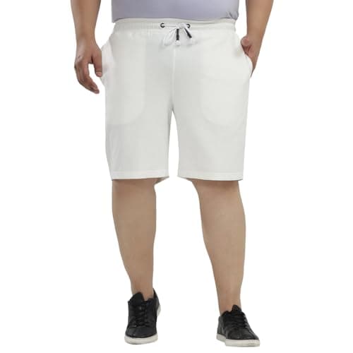 JOHN PRIDE Plus Size Men Regular Fit Mid-Rise Solid White Knee Length Cotton Elasticated Waist Regular Shorts (JPSOK13085_54_White)