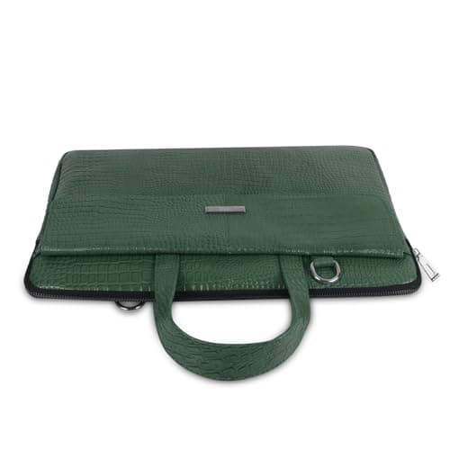 UZR Slim Croco 16 Inch Laptop Messenger Bag, Faux Leather, Green, 12 Litre, for Women & Men 3
