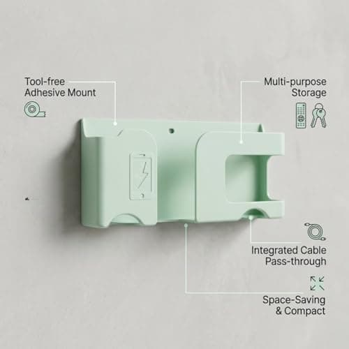 House Beauty Wall Mounted Mobile Charging Holder Stand | Plastic Phone Charging Dock Organizer with Cable Management | Multi Purpose Remote & Smartphone | Space Saving Wall Shelf (1, Green, Standard) 5