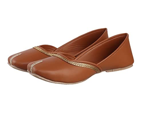 CatBird Women's Tan Mojari Traditional Punjabi Jutti Ethnic Shoes 7 UK 6