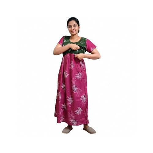 Pure Cotton Coat Model Feeding Nighty Women Full Length Maternity Gown (XL) Pink