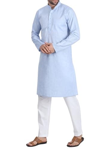 DasteKarigar Men's Cotton Kurta Pyjama Set, Kurta Pajama for Men, Light Green and White, Traditional Indian Ethnic Wear (Blue White, 42)