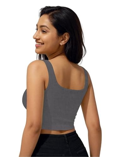 SoHot Women’s Stylish Ribbed Sleeveless Lycra Stretchable Readymade Crop Tank Top Cami Blouse for Girls 2SS20 1044 2XL DGY Dark Grey