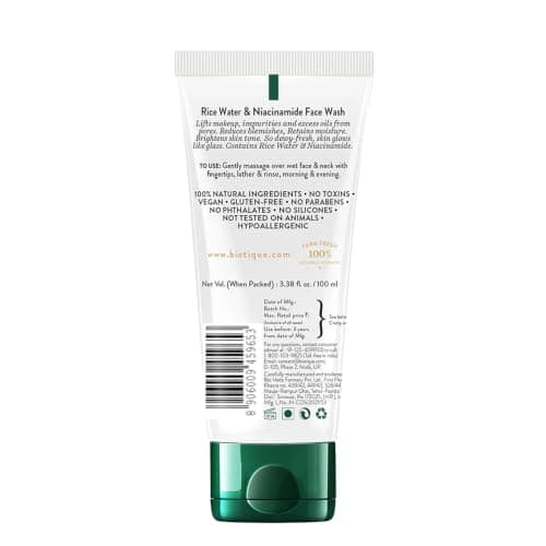 Biotique Rice Water & Niacinamide Gel Face Wash Removes Excess Oils & Reduce Blemishes of the Skin | Glass Skin | For Men & Women - 100ml 3