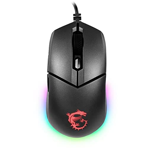 MSI Clutch GM11 Wired Gaming Mouse, PixArt PMW-3325 Optical Sensor, ARGB, Light Weight Gaming Mouse (89g), DPI 400-5000, Symmetrical Design, 6 Buttons, Black