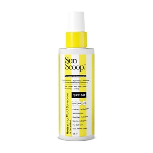 Hydrating Fluid Sunscreen for Face and Body SPF 60 PA++++ Broad Spectrum| In-Vivo Tested| Cooling Sensation| For Face & Body| Absorbs Quickly| No White Cast| For All Skin Types (125ml)