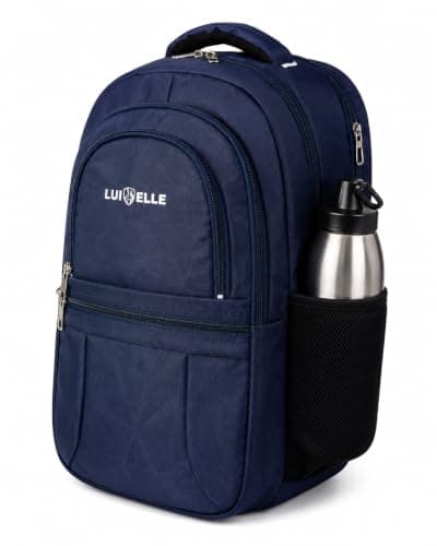 LUI ELLE Unisex Laptop Backpack, Navy Blue, Polyester Fabric, Waterproof bag, 5 Compartments, Zipper Closure, Casual Style, for College, School, Office, Travel