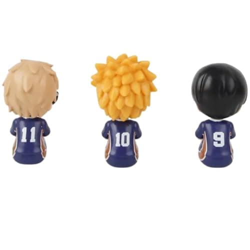 Blue Aura Haikyuu Action Figures Set of 3 Chibi Style Height-7cm Multi Colour PVC | Boys Mini Sitting Set of 3 Haikyuu Blue Team 3