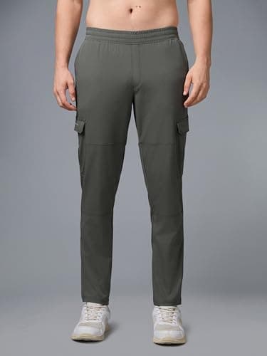 TECHNOSPORT Men's Solid Straight Fit Cargo Pants TS Flexi 4 Pocket Polyester Quick Dry Elasticated Drawstring for Gym Travel Running Workout Olive 2