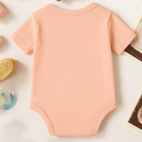 KNITROOT Baby Bodysuit for Newborn | 0-12 Months Soft Cotton Envelope Neck Baby Romper | Our First Father Day Together Cheers Daddy! Printed Onesie | 6-9 Months Peach 3