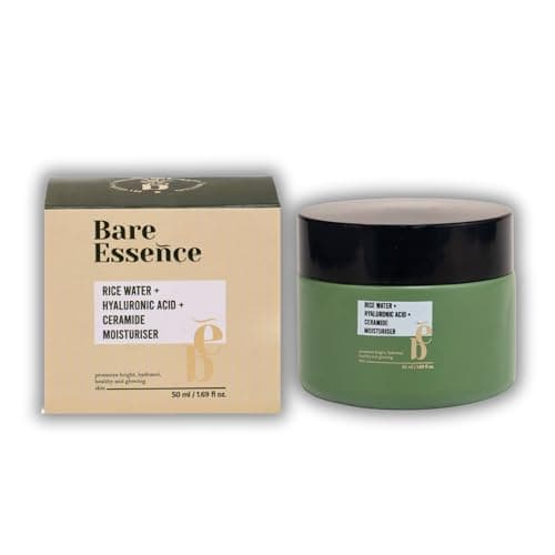 Bare Essence Rice Water Face Moisturiser with Hyaluronic Acid & Ceramides, Intense Hydration Brightening Skin Barrier Repair, Lightweight Non Greasy Cream for All Skin Types, 50 ml (1.69 fl oz)