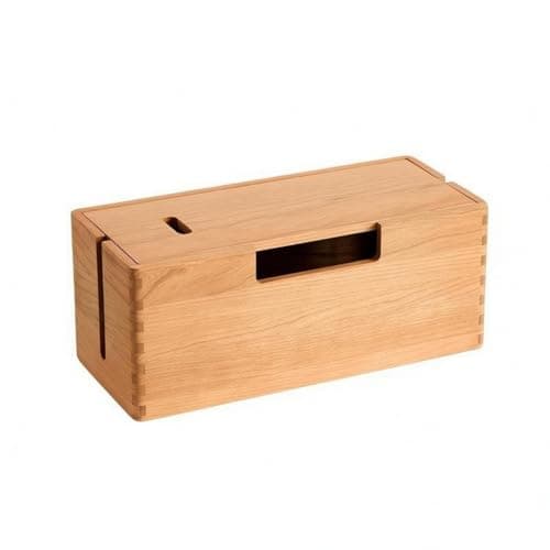 SNAPPSY Finger Joint Desktop Cable Management Box Cutout Slots Cable Management Box Rectangular Office Storage Smooth Finish for Desk, Workstation, Cherry Wood a