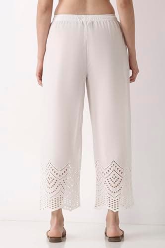 Biba Women White Cotton Straight Palazzos_L 5