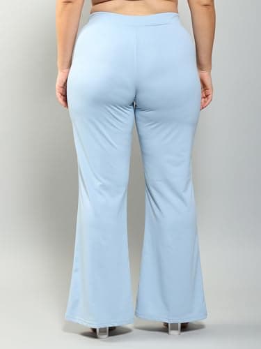 Plus Size Bell Bottom Lightweight Trouser for Women | Boot Cut Pants for Office Wear Sky Blue 2