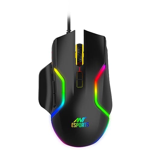 Ant Esports GM340 Wired Gaming Mouse, 12800 DPI Optical Sensor, 8 Programmable Buttons, RGB Backlit, Ergonomic Design, Braided Cable, USB 2.0 High Precision Mice for PC, Laptop, Desktop –Black