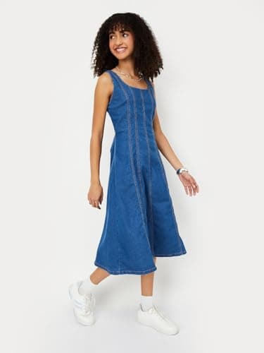 Max Women Panelled Denim Dress(Blue_L) 4
