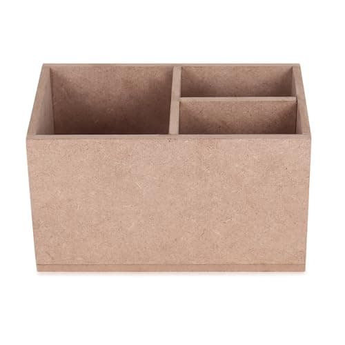 Wooden Desk Organizer with 3 Compartments, MDF Storage Box, Brown 2