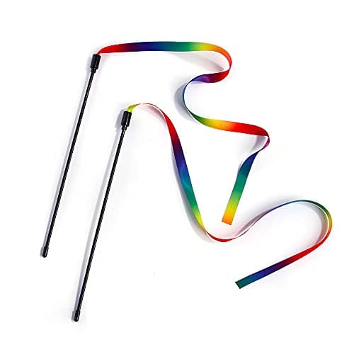 Qpets® 2 Pcs Cat Rainbow Wand Toys,Satin & Elastic Teaser for Kittens & Adult Cats - Indoor Exercise, Fun Games, Stress Relief 4