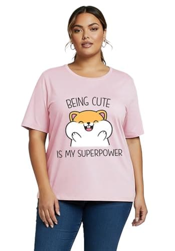 Khakey Womens Pink Round Neck Half Sleeve Graphic Printed Plus Size Tshirt(Pink_756)
