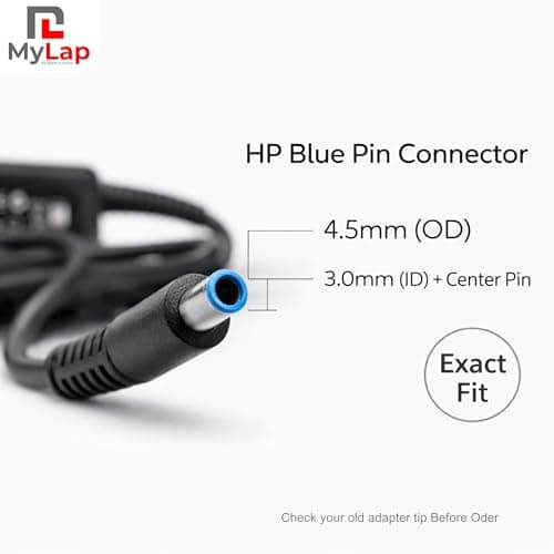 Mylap Blue Pin 65W Adapter for HP 65W AC Blue Pin Laptops Charger Adapter 4.5mm fit for HP Pavilion Black with 1 Year Replacement Warranty 2