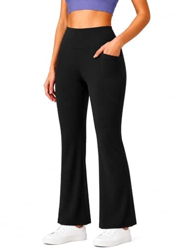 ROCHANIKA Women's High Waist Bootcut Yoga Pants with Pockets | Flared Leggings for Women | Stretchable Gym Workout Pants | Tummy Control Activewear | Lounge & Travel Wear, Black