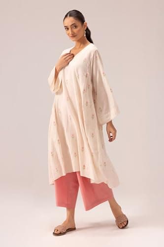 ANNI Designer Women's Rayon Viscose Anarkali Printed Kurta with Palazzo (QUSHI Cream_M_Cream_Medium) 3
