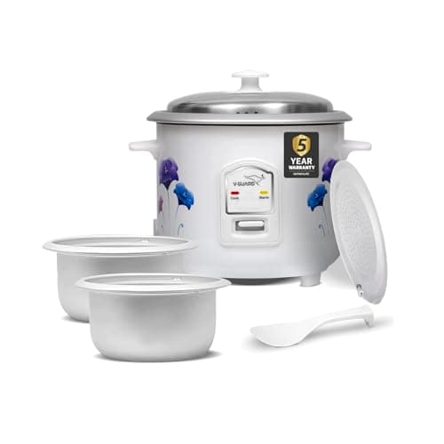 V-Guard VRC 1.0 1-Litre Electric Rice Cooker Small | 400 W Power | 2 Pots, Spatula, Rice Separator | 2-Year Product & 5-Year Heating Plate Coverage by V-Guard