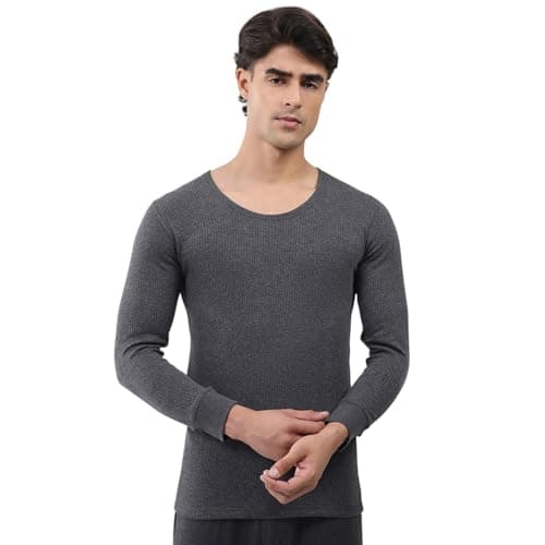 Monte Carlo Men Regular Fit Solid Pattern Round Neck Pull On Full Sleeve Winter Thermal Vest|Comfortable Thermal Top for Men | Body Warmer Cozy Thermal| Winter Thermal Vest Charcoal 38(Pack_1)