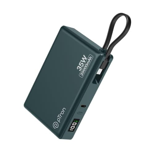 pTron Dynamo Sprint 20000mAh 35W Super Fast Charging, USB Type-C Input Power Bank Compatible with QC3.0/PD3.0, Built-in Charging Cable, 3 Charging Outputs, Type-C Input/Output Port (Pine Green)