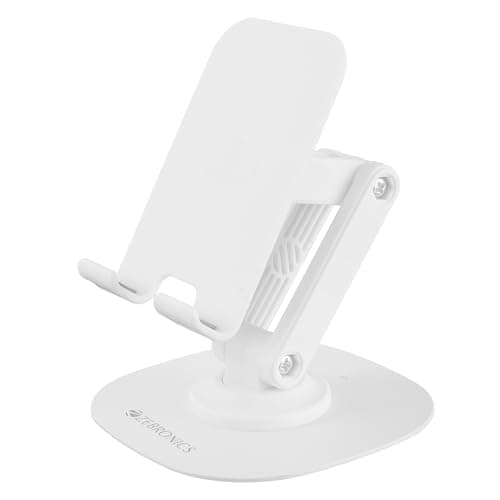 ZEBRONICS MTS200, Foldable Mobile Holder, Upto 9.6 inches, 360° Rotatable, Stepless Multi Angle Adjustment, Anti-Skid Base & Resting pad, Lightweight & Handy, Compatible with Mobile & Tablet (White)