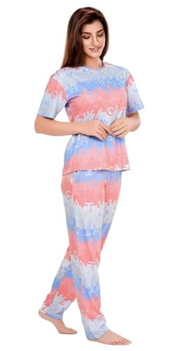 juliet Women’s Printed Nightwear Set – Short Sleeve T-Shirt & Pajama Pants | Trendy Lounge Wear Set R-CS-19727 L Peach 4