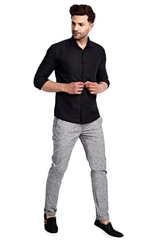 Majestic Man Slim Fit Formal Trousers for Men (Grey Black,34) | Rise Style: Mid Rise 5