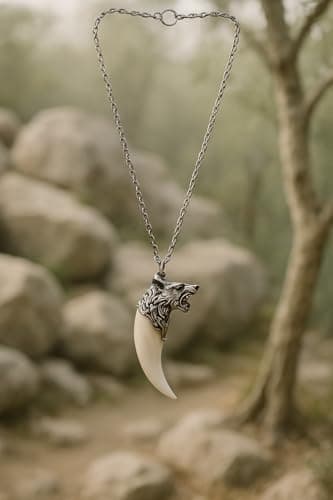 Missmister Creations: Gothic Viking Wolf Fang Pendant Necklace for Men & Women | Fantasy Tribal Jewelry | Antique Silver Chain | Gen Z Style | Wild Spirit ImitationTusk Locket for Men boys (MM5013PCSC 2