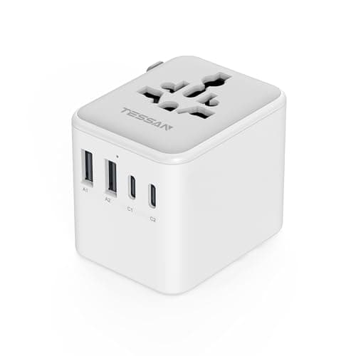 TESSAN Universal Power Adapter, International Plug Adaptor with 4 USB Ports (1 USB C), Travel Worldwide Essentials Wall Charger for US to Global. (TESSAN 17)