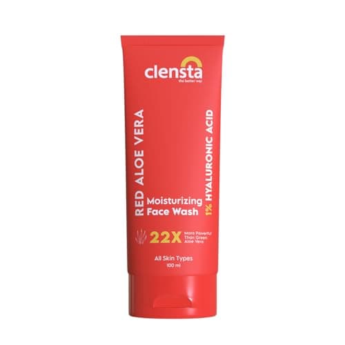 Clensta Red Aloe Vera Moisturizing Face Wash | Gentle Skin Cleanser With 0.1% Hyaluronic Acid & Aloe Vera Extract | For Daily Use | For Women & Men | Gentle Cleanser, Hydrating - 100Ml | New Launch