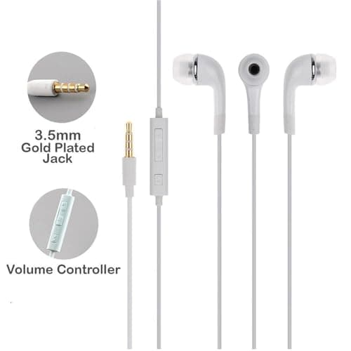 EHS64 Original 3.5mm Jack Wired Earphone with Mic Hi-Res Stereo Sound, Noise Isolation, Volume Control & Tangle-Free Compatible with Samsung & Other 3.5mm Jack Devices (White) 2