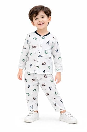 3BROS Cotton Bodysuit Dress with Full Pajama and Full Sleeves Night Suit Top Combo Set for Boys & Girls Baby Home Wear and Sleepwear Pack of 1 (Multicolor 30, 18-24 Months)