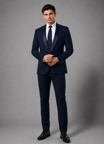SOGNARE Men's Premium Tuxedo Blazer Coat - Navy | Slim Fit & Fully Lined | Shawl Collar & Flap Pocket | Suitable for All Occasions - 38 4