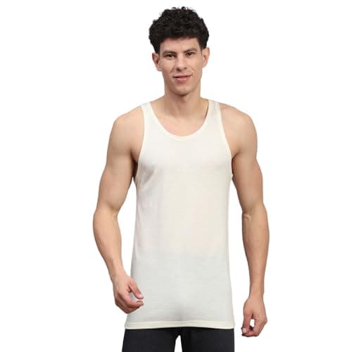 Monte Carlo Mens Solid Cream Round Neck Sleeveless Thermal Vest (624014SL-0-38)