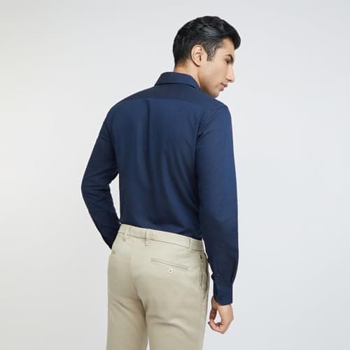 Raymond Men's Slim Fit Cotton Semi Cut Away Collar Solid Pattern Full Sleeve Dark Blue Shirt 4