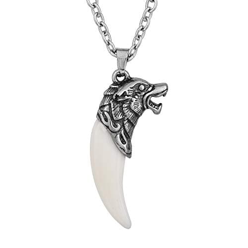 Superstore18 Gothic Viking Wolf Fang Pendant Necklace for Men & Women | Fantasy Tribal Jewelry | Antique Silver Chain | Gen Z Style | Wild Spirit ImitationTusk Locket for Men boys (SST5013PCSC)