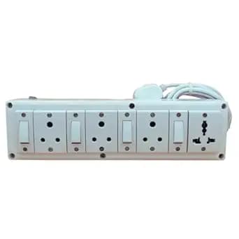 INDRICO Electric Junction Box Multi Outlet Power Board with Individual Switch Socket with Heavy Duty Long Extension Cable Strip Cords for Home (4+4) White-Green/Blue Pack of 1 (10 Meter Cable)