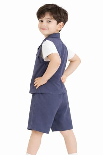 3BROS Kids Cotton Shirt Shorts Set for Boys Kids Clothing/Boys Clothing Set (Party/Festive) Wear (Navy Blue, 3-4 Years) 2