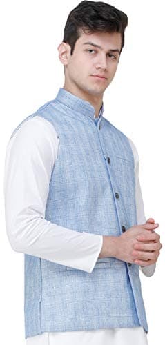 Exotic India Waistcoat with Double Check Pattern and Front Pockets - Color Placid BlueGarment Size 38 3