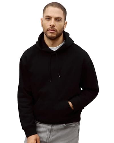 ZUBINCO Men’s Oversized Black Hoodie | Heavyweight Cotton Fleece Sweatshirt with Kangaroo Pocket & Adjustable Drawstring Hood | Casual Streetwear for Winter, Gym & Everyday Wear (in, Alpha, L)