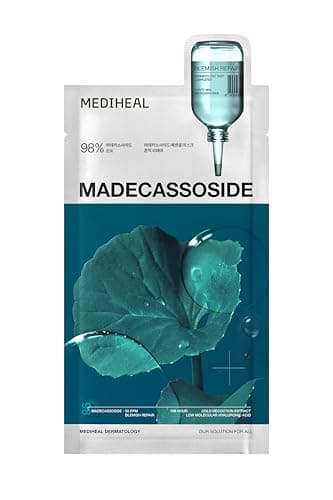 MEDIHEAL Madecassoside Essential Mask Blemish Repair (1 Sheet) Korean Sheet Mask with 98% Purity Madecassoside & Hyaluronic Acid, Redness Relief, Skin Barrier Repair, Deep Hydration, Improves Skin Tex