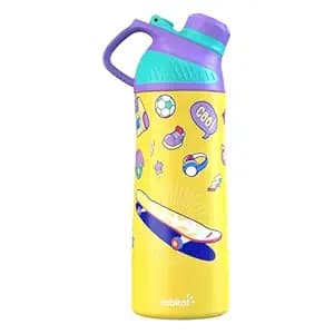 Rabitat ZYLO 550ml Kids Water Bottle for School | 2-Year Brand Warranty | Magnetic Flip Cap, Leakproof | Triple Insulated Stainless Steel Thermosteel Flask | 24 Hrs Hot & Cold | Spunky