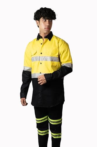 TheStoreIndia Dual Color (Orange & Blue) Men's Cotton Full Sleeves Uniforms, Men's Technician/Worker/Automobile/Industrial Uniform Shirt (IN, Alpha, L, Regular, Yellow) 4