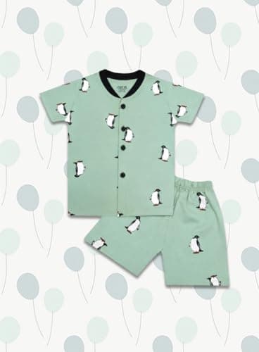 3BROS Kids Pure Cotton Night Suit Set | Boys Girls Printed Sleepwear Shirt & Shorts Clothing Combo | Soft Breathable Nightwear Outfit (Olive::Navy Blue-Combo-Pack of 2, 18-24 Months) 2