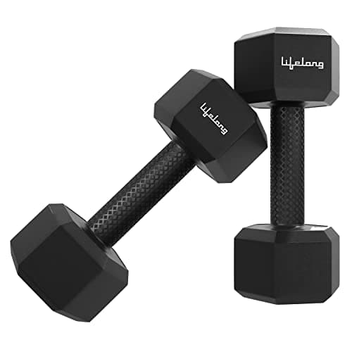 Lifelong PVC Hex Fixed Dumbbells Pack of 2 (1kg*2) Black Color for Home Gym Equipment Fitness Barbell|Gym Exercise|Home Workout, Gym | Weights for Men & Women (6 Months Warranty)